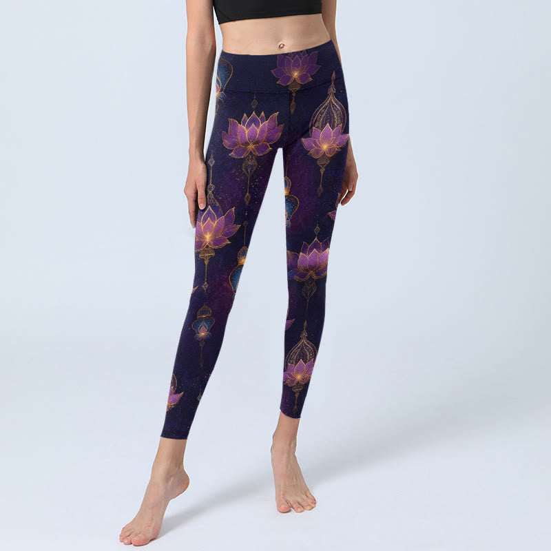 Buddha Stones Leggings de sport pour femmes, imprimé lanterne de fleur de lotus onirique, pantalon de yoga - image 5