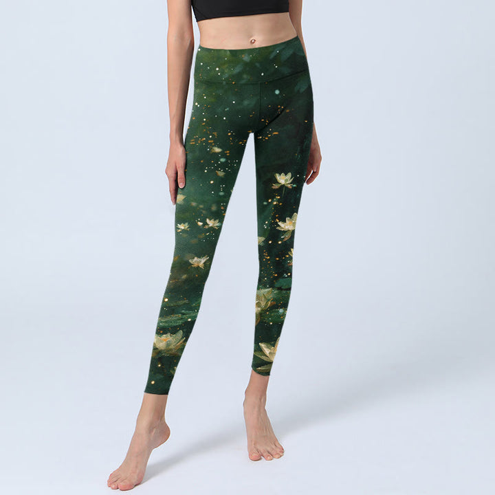 Buddha Stones Leggings de sport pour femme avec imprimé de feuilles de lotus oniriques et pantalon de yoga - image 5