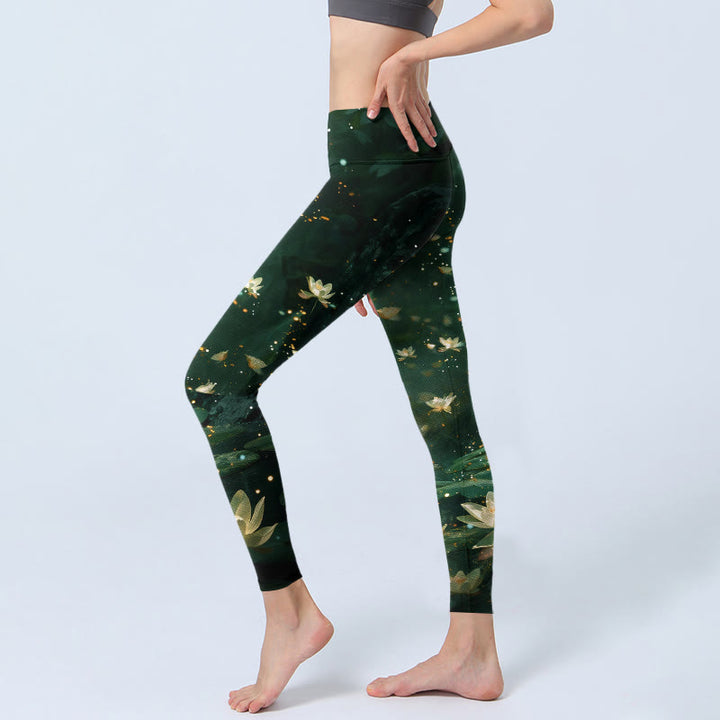 Buddha Stones Leggings de sport pour femme avec imprimé de feuilles de lotus oniriques et pantalon de yoga - image 2