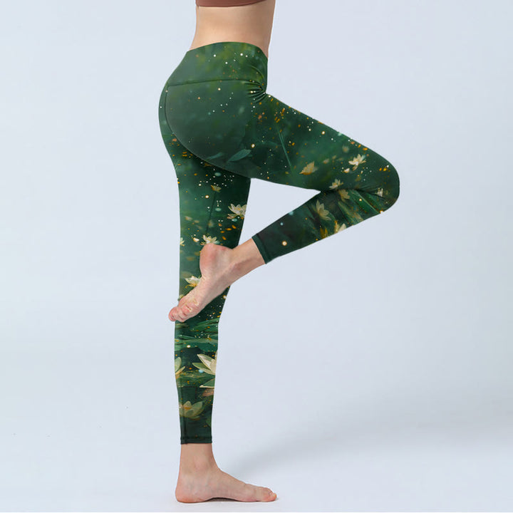 Buddha Stones Leggings de sport pour femme avec imprimé de feuilles de lotus oniriques et pantalon de yoga - image 3