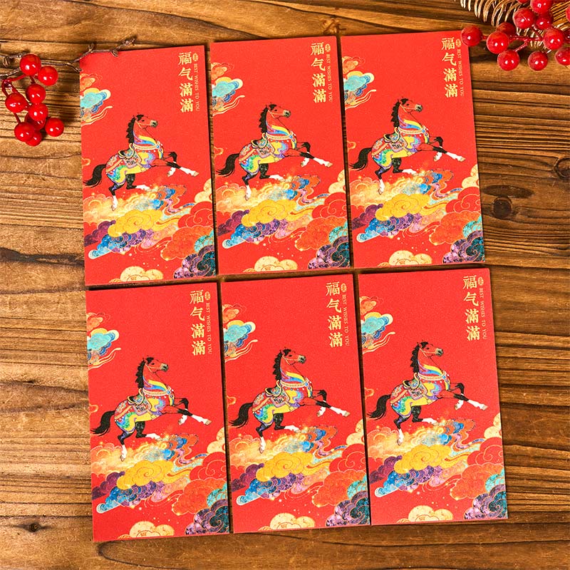 Buddha Stones Année du Cheval 2026 Bénédictions du Nouvel An 6 pièces Enveloppe rouge chinoise - Enveloppe rouge pleine de bénédictions - image 1