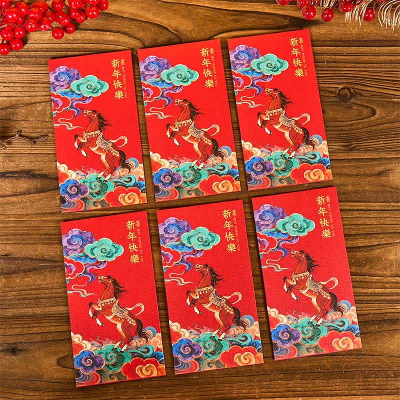 Buddha Stones Année du Cheval 2026 Bénédictions du Nouvel An 6 pièces Enveloppe rouge chinoise - Bonne année, enveloppe rouge - image 9