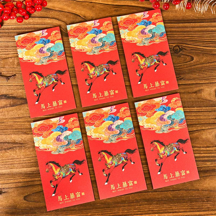 Buddha Stones Année du Cheval 2026 Bénédictions du Nouvel An 6 pièces Enveloppe rouge chinoise - Enveloppe rouge de richesse instantanée - image 10