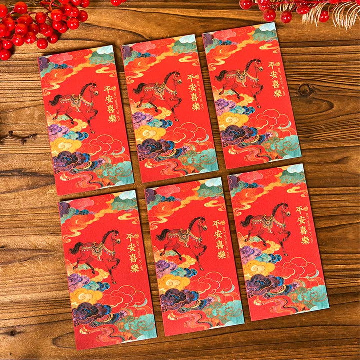 Buddha Stones Année du Cheval 2026 Bénédictions du Nouvel An 6 pièces Enveloppe rouge chinoise - Enveloppe rouge Paix et Joie - image 12