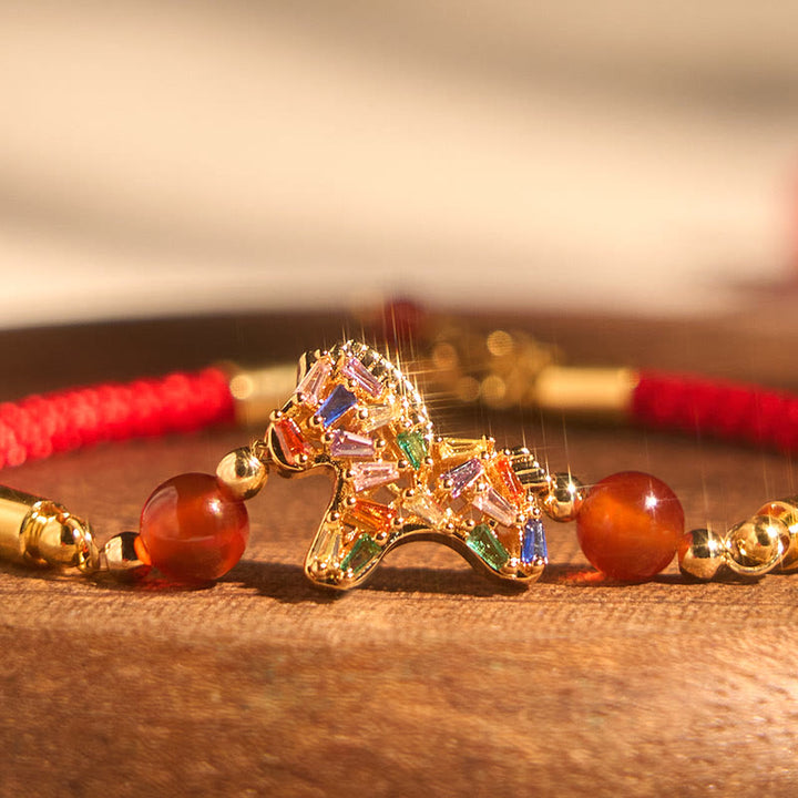 Bracelet d'équilibre en agate rouge et cuivre Buddha Stones, année du Cheval - image 2