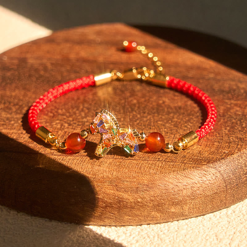 Bracelet d'équilibre en agate rouge et cuivre Buddha Stones, année du Cheval - image 1