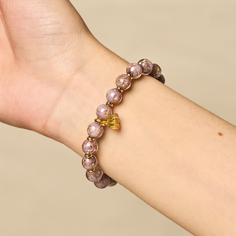 Bracelet porte-bonheur en verre Liuli violet et Buddha Stones - image 4
