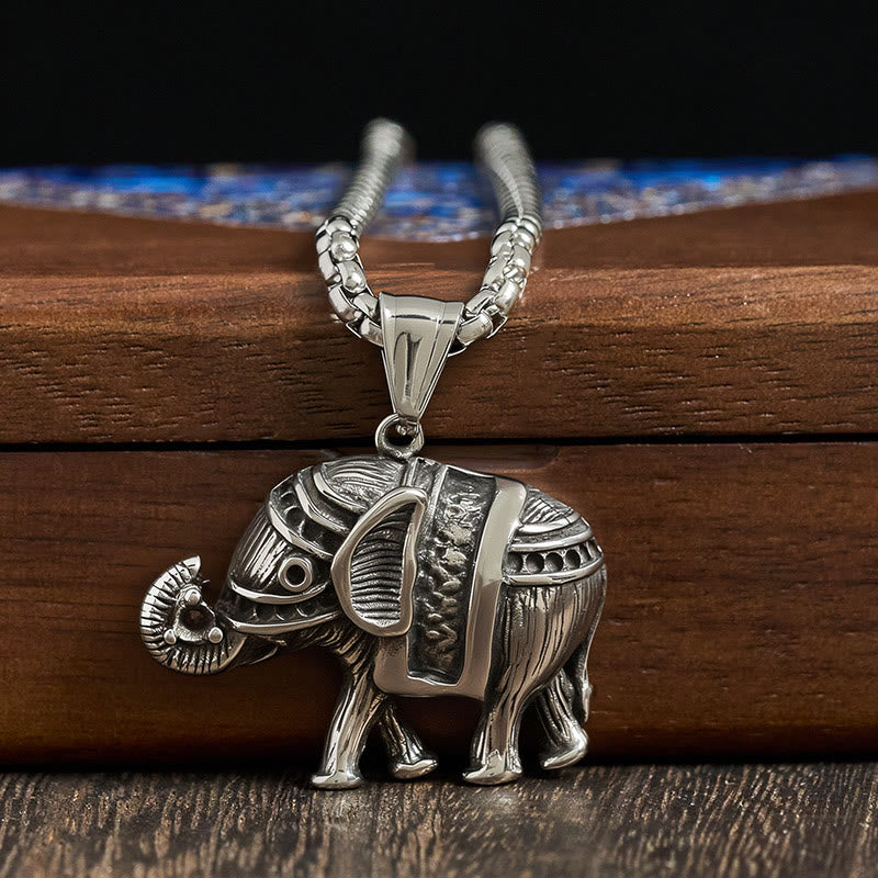 Pendentifs de collier renforcés en acier titane et Buddha Stones, éléphant - image 2