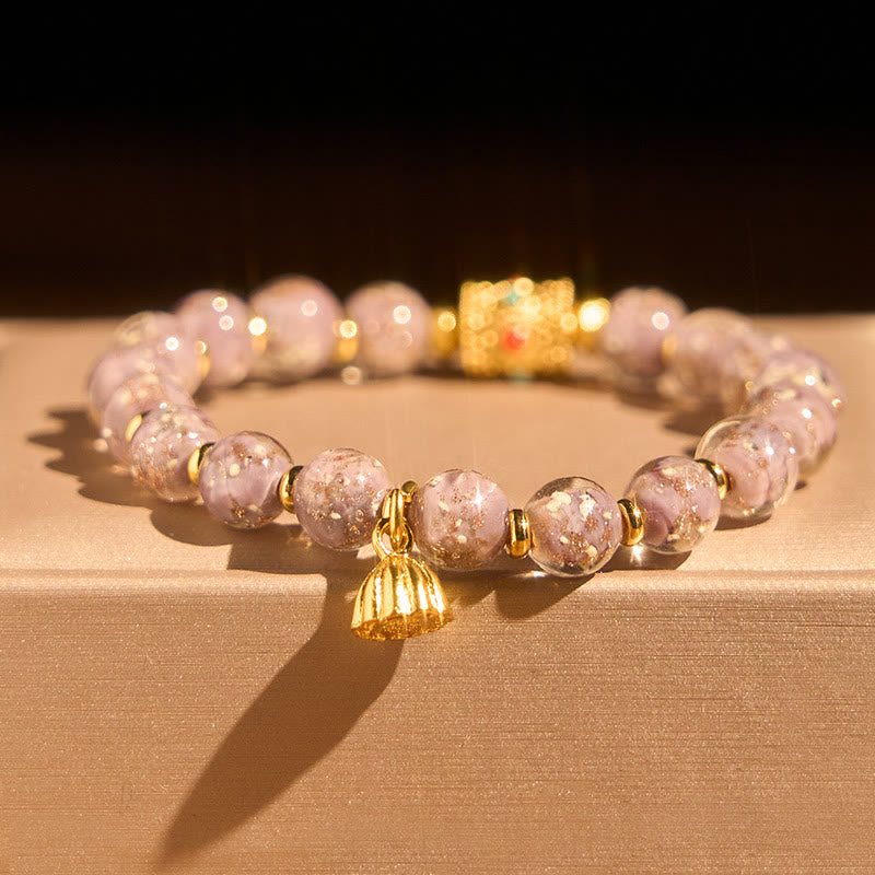Bracelet porte-bonheur en verre Liuli violet et Buddha Stones - image 1