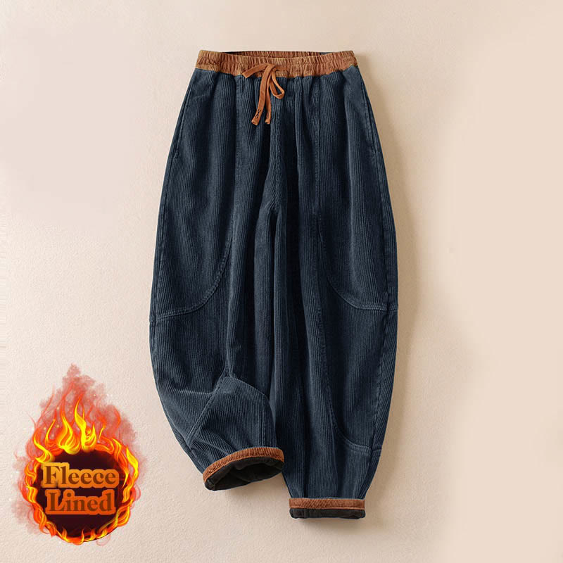 Pantalon sarouel en velours côtelé de coton contrasté Buddha Stones pour femme, doublé polaire thermique avec poches - image 23