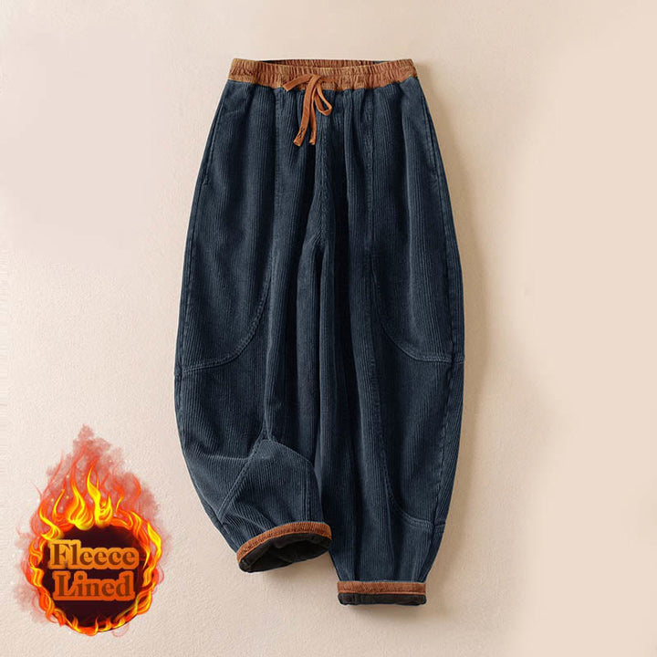 Pantalon sarouel en velours côtelé de coton contrasté Buddha Stones pour femme, doublé polaire thermique avec poches - image 23
