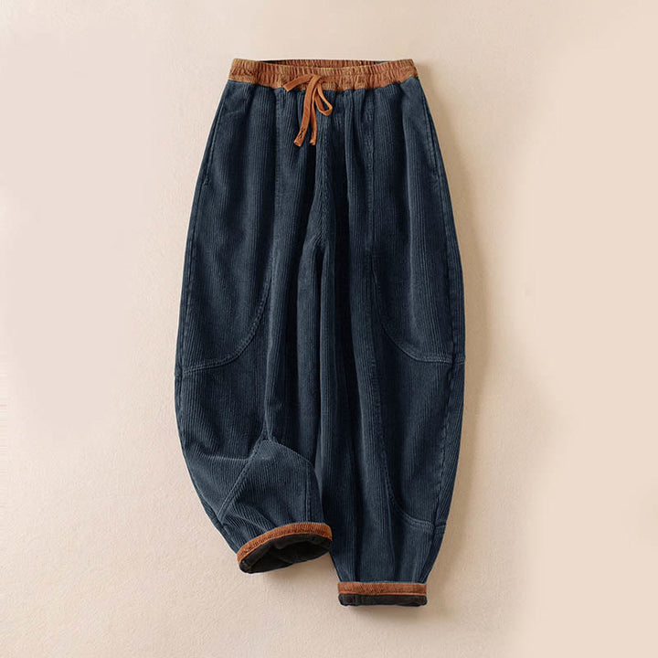 Pantalon sarouel en velours côtelé de coton contrasté Buddha Stones pour femme, doublé polaire thermique avec poches - Version doublée en polaire - SteelBlue - US16，UK/AU20，EU48 (3XL) - image 21