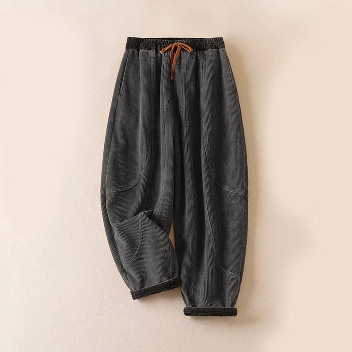 Pantalon sarouel en velours côtelé de coton contrasté Buddha Stones pour femme, doublé polaire thermique avec poches - Version doublée en polaire - Gris - US16，UK/AU20，EU48 (3XL) - image 24