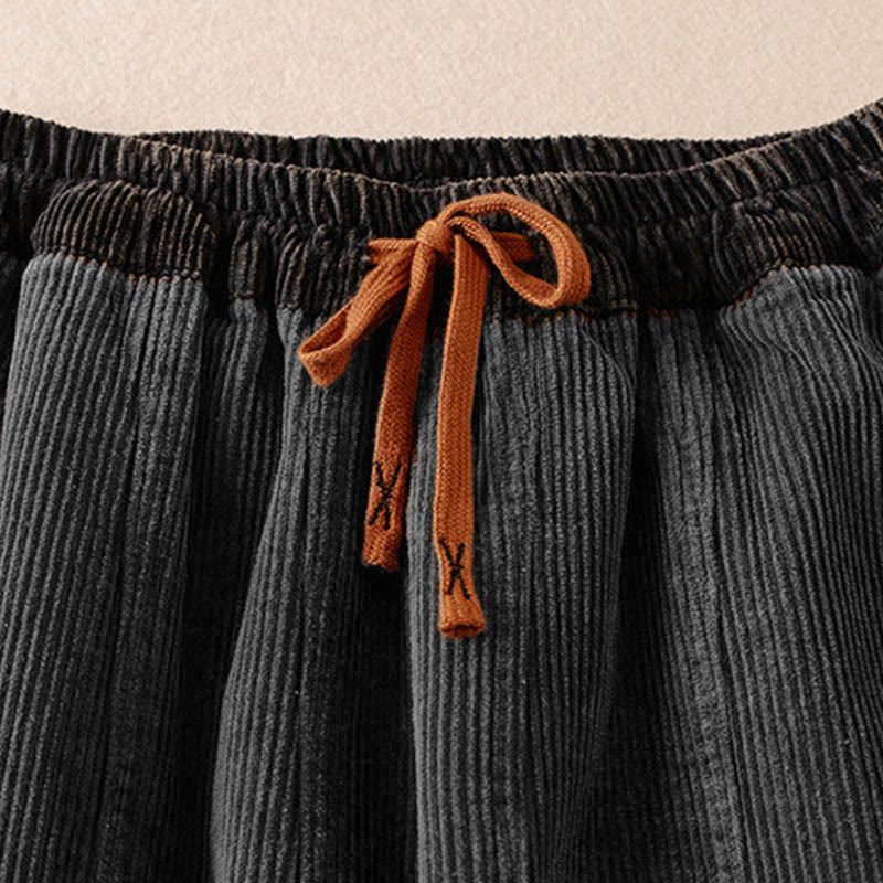 Pantalon sarouel en velours côtelé de coton contrasté Buddha Stones pour femme, doublé polaire thermique avec poches - image 25