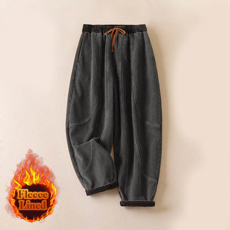 Pantalon sarouel en velours côtelé de coton contrasté Buddha Stones pour femme, doublé polaire thermique avec poches - image 26