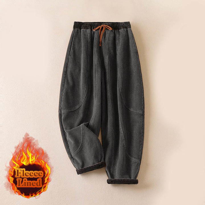 Pantalon sarouel en velours côtelé de coton contrasté Buddha Stones pour femme, doublé polaire thermique avec poches - image 26
