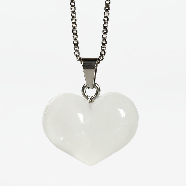 Collier pendentif en forme de cœur Buddha Stones : améthyste, topaze, cristal rose, opale, œil de tigre, cristal blanc, jaspe rouge, amazonite, aventurine verte, obsidienne noire, citrine. - Cristal blanc - image 24