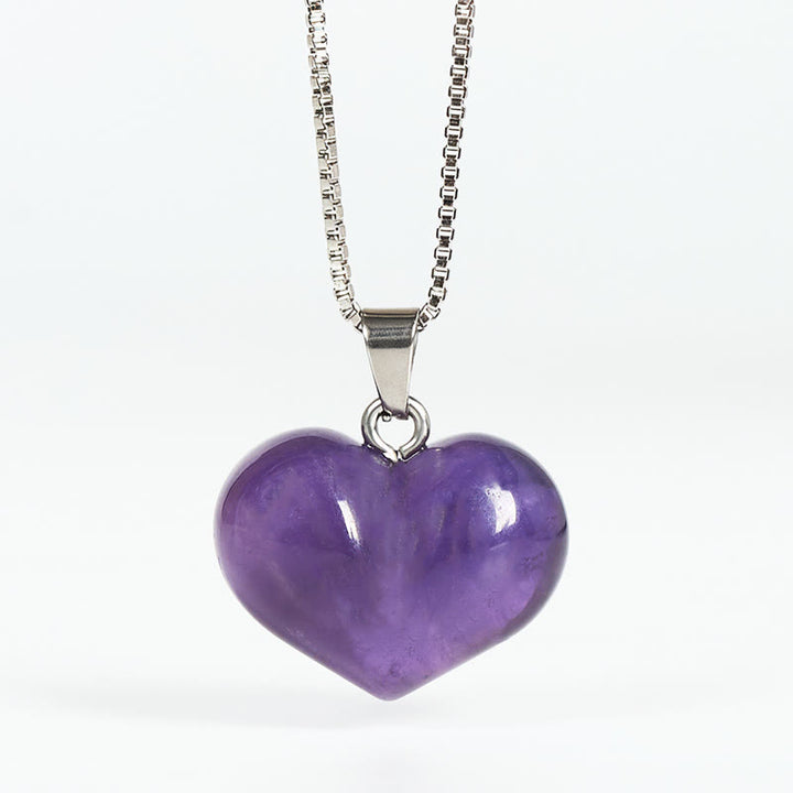 Collier pendentif en forme de cœur Buddha Stones : améthyste, topaze, cristal rose, opale, œil de tigre, cristal blanc, jaspe rouge, amazonite, aventurine verte, obsidienne noire, citrine. - Améthyste - image 1