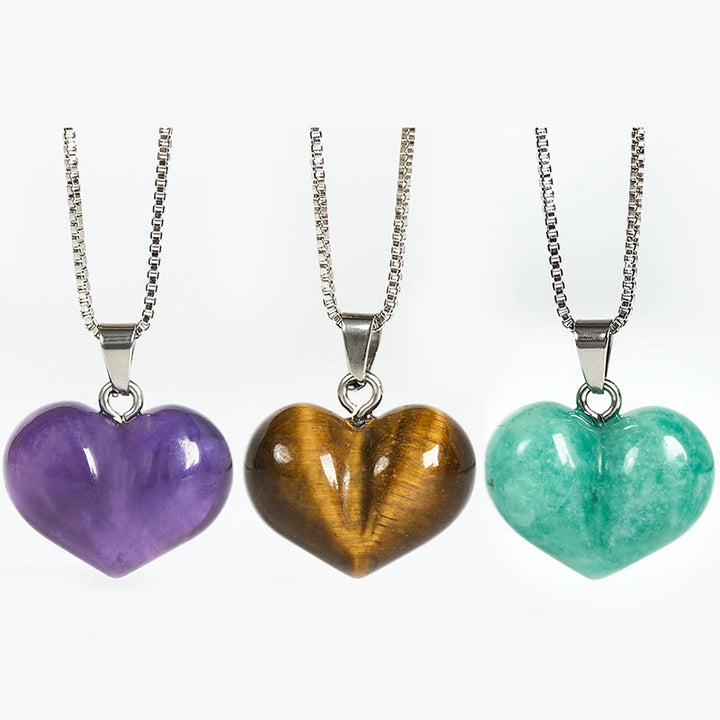 Collier pendentif en forme de cœur Buddha Stones : améthyste, topaze, cristal rose, opale, œil de tigre, cristal blanc, jaspe rouge, amazonite, aventurine verte, obsidienne noire, citrine. - image 0