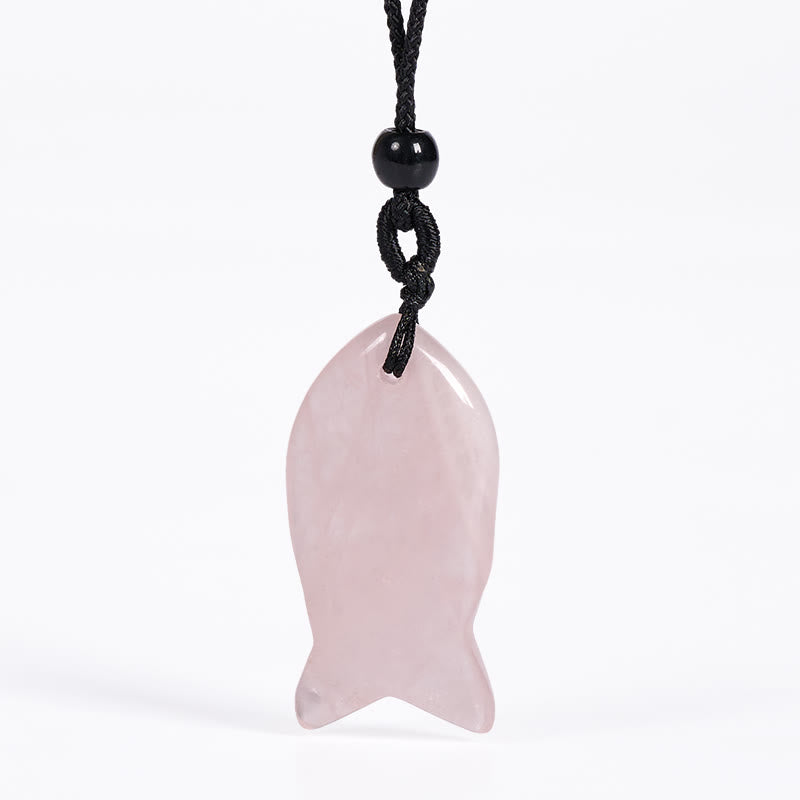 Collier pendentif en Buddha Stones , carpe koï, cristal rose, agate indienne, améthyste, topaze, jaspe rouge, symbole de succès et de chaleur. - Cristal rose - image 1