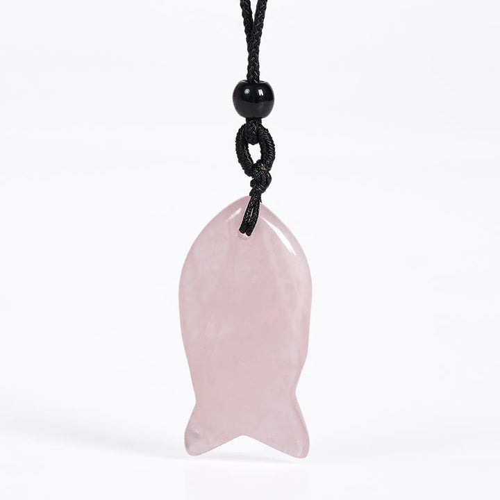 Collier pendentif en Buddha Stones , carpe koï, cristal rose, agate indienne, améthyste, topaze, jaspe rouge, symbole de succès et de chaleur. - Cristal rose - image 1