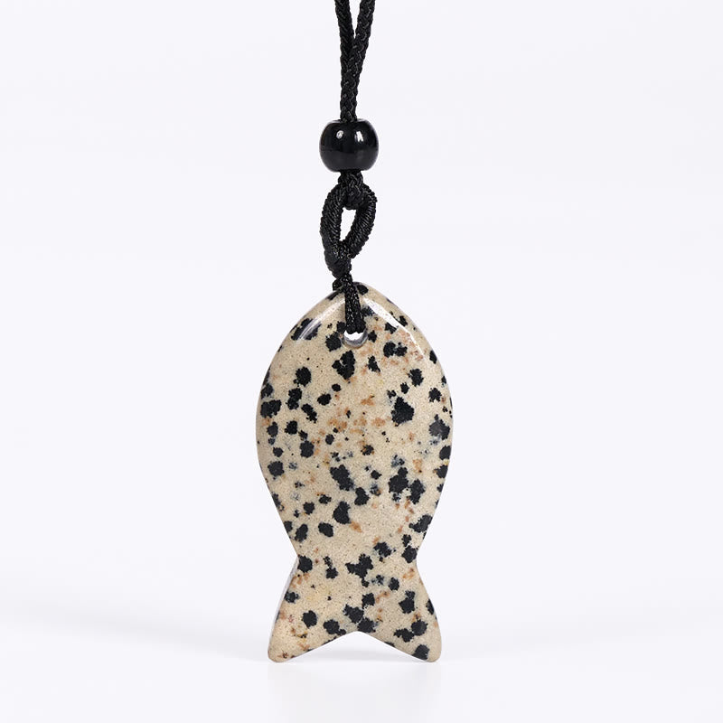 Collier pendentif en Buddha Stones , carpe koï, cristal rose, agate indienne, améthyste, topaze, jaspe rouge, symbole de succès et de chaleur. - Jasper dalmatien - image 34