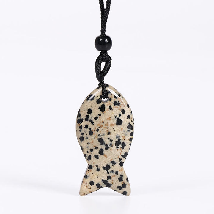 Collier pendentif en Buddha Stones , carpe koï, cristal rose, agate indienne, améthyste, topaze, jaspe rouge, symbole de succès et de chaleur. - Jasper dalmatien - image 34