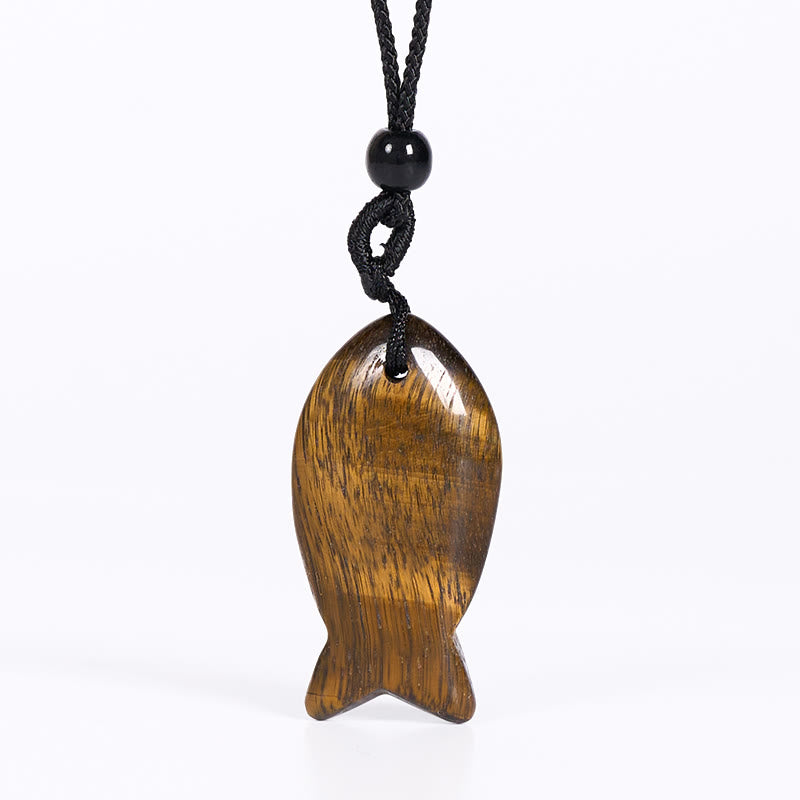 Collier pendentif en Buddha Stones , carpe koï, cristal rose, agate indienne, améthyste, topaze, jaspe rouge, symbole de succès et de chaleur. - Œil de tigre - image 30