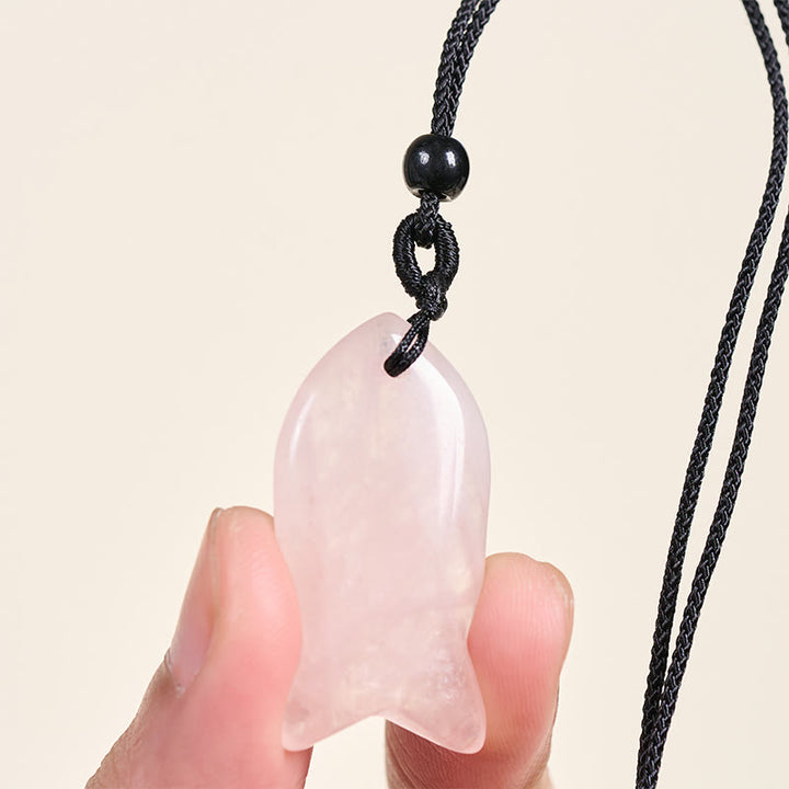 Collier pendentif en Buddha Stones , carpe koï, cristal rose, agate indienne, améthyste, topaze, jaspe rouge, symbole de succès et de chaleur. - image 2