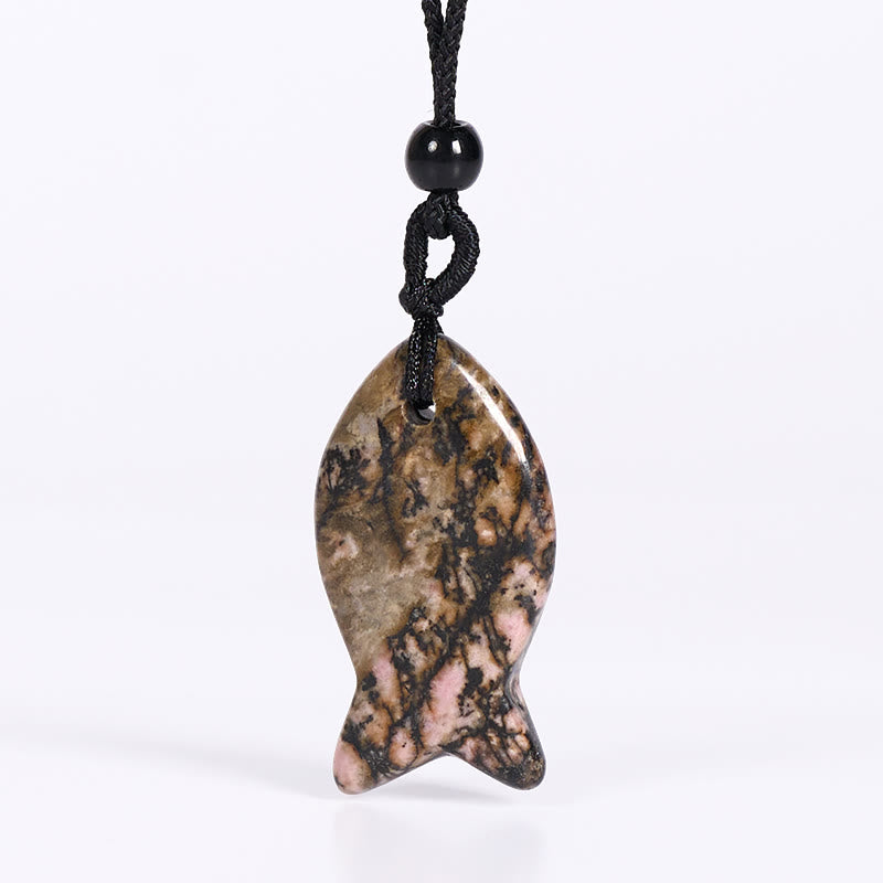 Collier pendentif en Buddha Stones , carpe koï, cristal rose, agate indienne, améthyste, topaze, jaspe rouge, symbole de succès et de chaleur. - Rhodonite - image 26