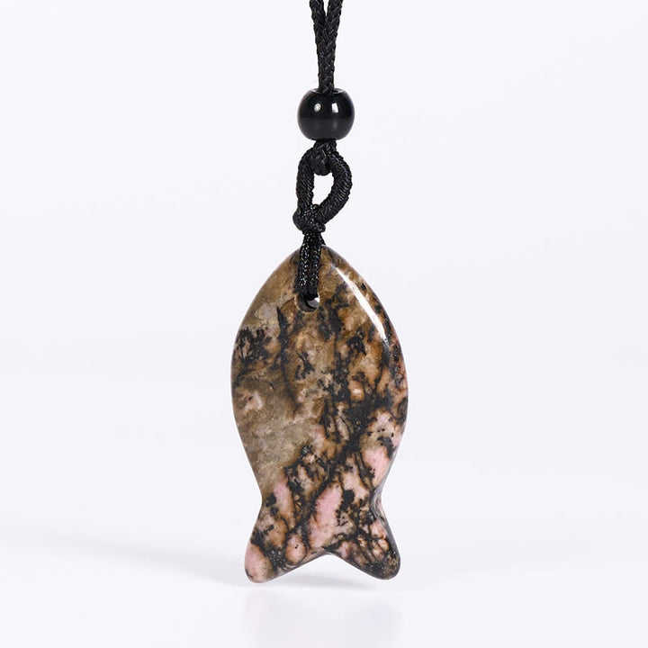 Collier pendentif en Buddha Stones , carpe koï, cristal rose, agate indienne, améthyste, topaze, jaspe rouge, symbole de succès et de chaleur. - Rhodonite - image 26