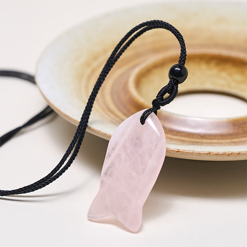 Collier pendentif en Buddha Stones , carpe koï, cristal rose, agate indienne, améthyste, topaze, jaspe rouge, symbole de succès et de chaleur. - image 3