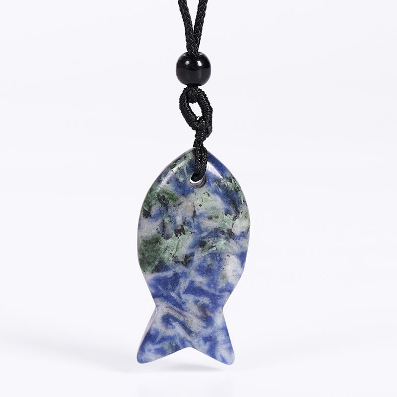 Collier pendentif en Buddha Stones , carpe koï, cristal rose, agate indienne, améthyste, topaze, jaspe rouge, symbole de succès et de chaleur. - Jaspe à taches bleues - image 39