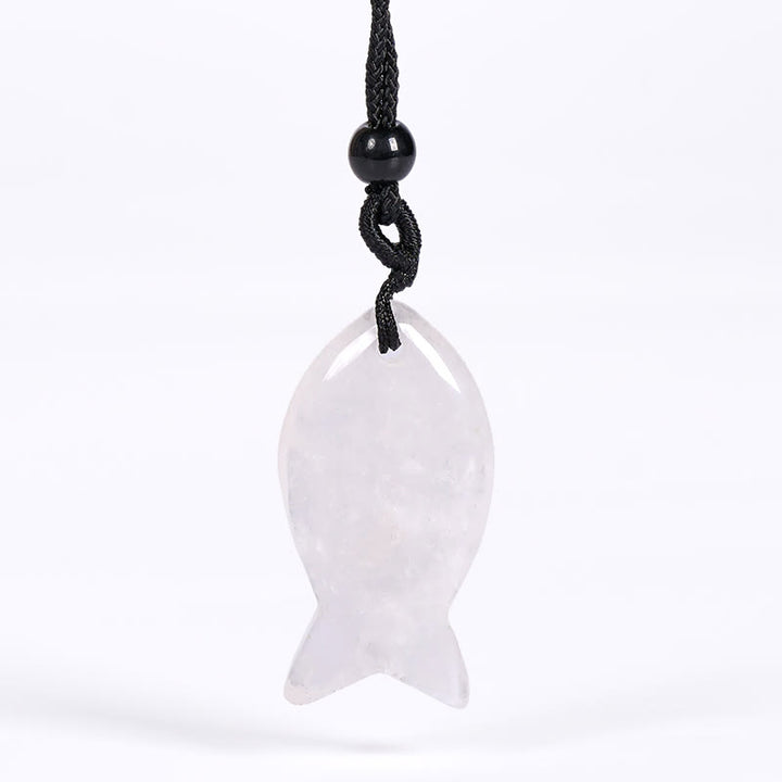 Collier pendentif en Buddha Stones , carpe koï, cristal rose, agate indienne, améthyste, topaze, jaspe rouge, symbole de succès et de chaleur. - Cristal blanc - image 47