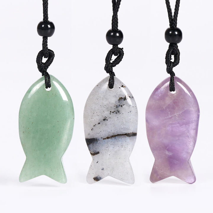 Collier pendentif en Buddha Stones , carpe koï, cristal rose, agate indienne, améthyste, topaze, jaspe rouge, symbole de succès et de chaleur. - image 0