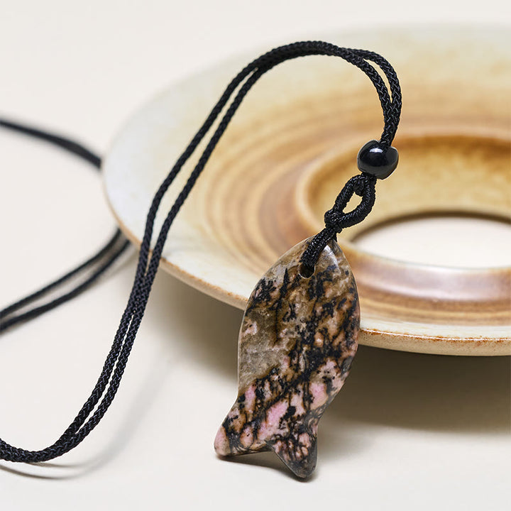 Collier pendentif en Buddha Stones , carpe koï, cristal rose, agate indienne, améthyste, topaze, jaspe rouge, symbole de succès et de chaleur. - image 28