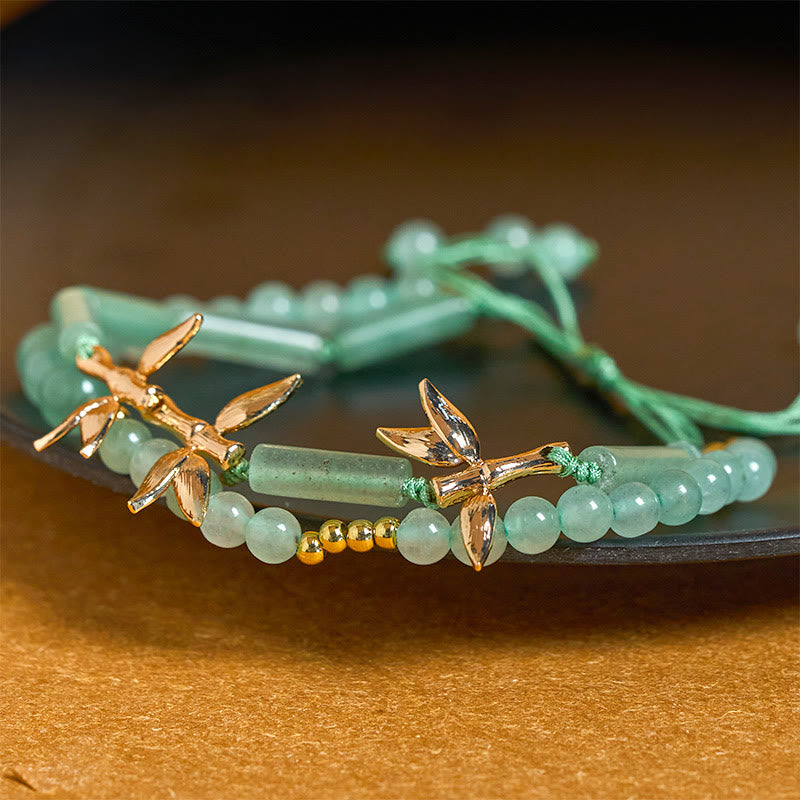 Bracelet d'équilibre double couche en aventurine verte, motif bambou et Buddha Stones - image 3