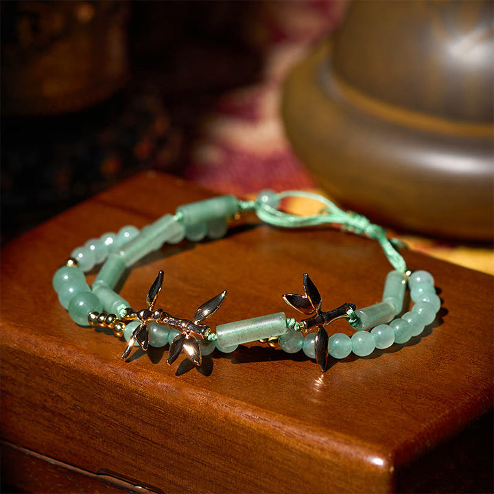 Bracelet d'équilibre double couche en aventurine verte, motif bambou et Buddha Stones - image 2