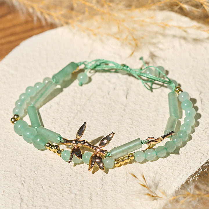 Bracelet d'équilibre double couche en aventurine verte, motif bambou et Buddha Stones - image 4