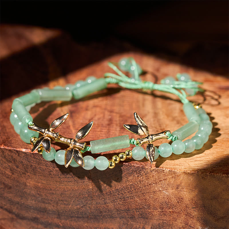 Bracelet d'équilibre double couche en aventurine verte, motif bambou et Buddha Stones - Aventurine verte (Tour de poignet : 15-17 cm) - image 0
