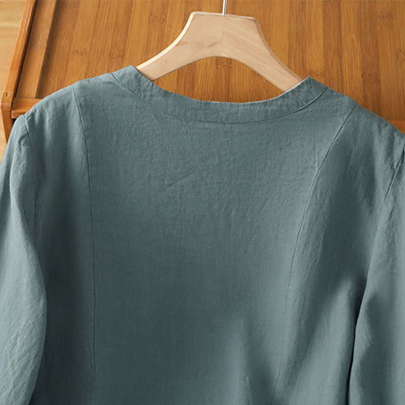 Buddha Stones Chemise à manches longues en coton uni patchwork pour femme, à boutons, idéale pour les trajets quotidiens d'automne. - image 21