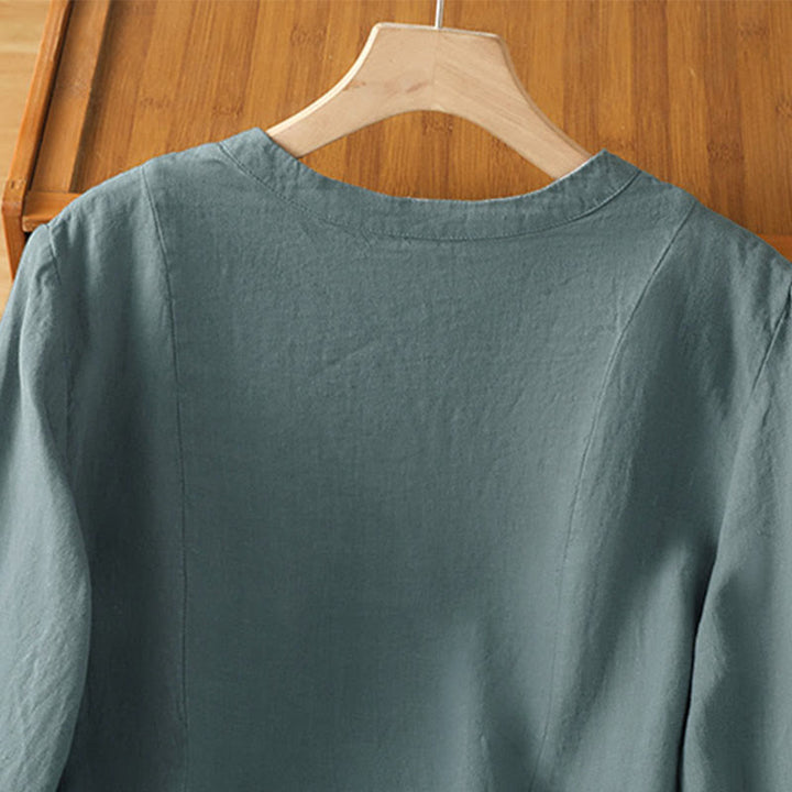 Buddha Stones Chemise à manches longues en coton uni patchwork pour femme, à boutons, idéale pour les trajets quotidiens d'automne. - image 21