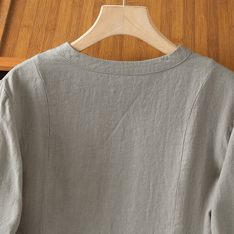 Buddha Stones Chemise à manches longues en coton uni patchwork pour femme, à boutons, idéale pour les trajets quotidiens d'automne. - image 12