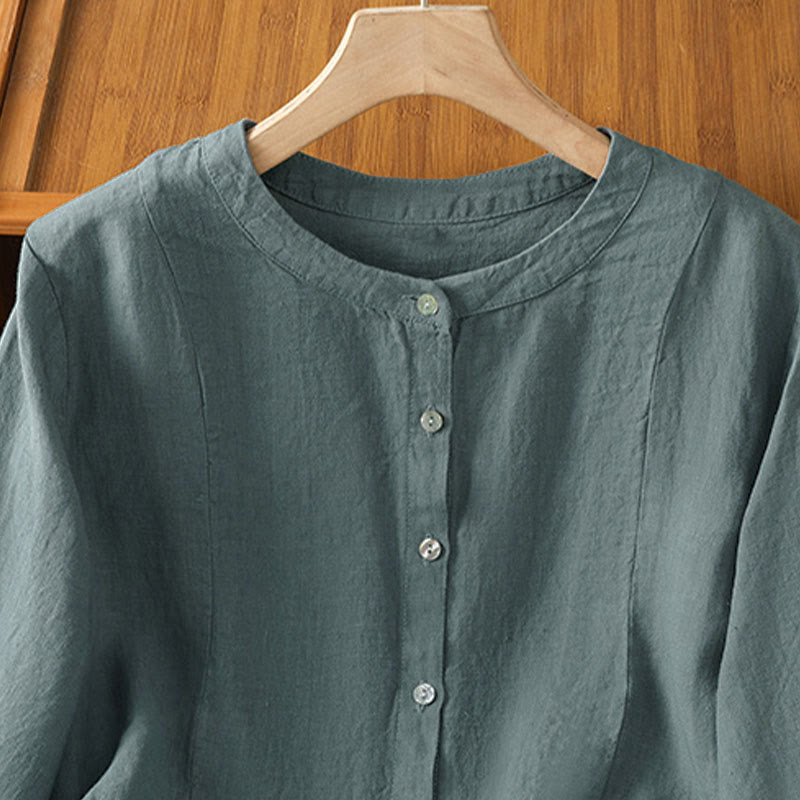 Buddha Stones Chemise à manches longues en coton uni patchwork pour femme, à boutons, idéale pour les trajets quotidiens d'automne. - image 20