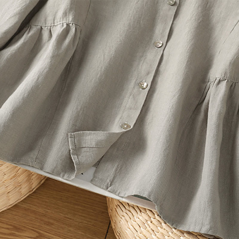 Buddha Stones Chemise à manches longues en coton uni patchwork pour femme, à boutons, idéale pour les trajets quotidiens d'automne. - image 16