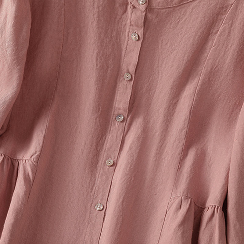 Buddha Stones Chemise à manches longues en coton uni patchwork pour femme, à boutons, idéale pour les trajets quotidiens d'automne. - image 5