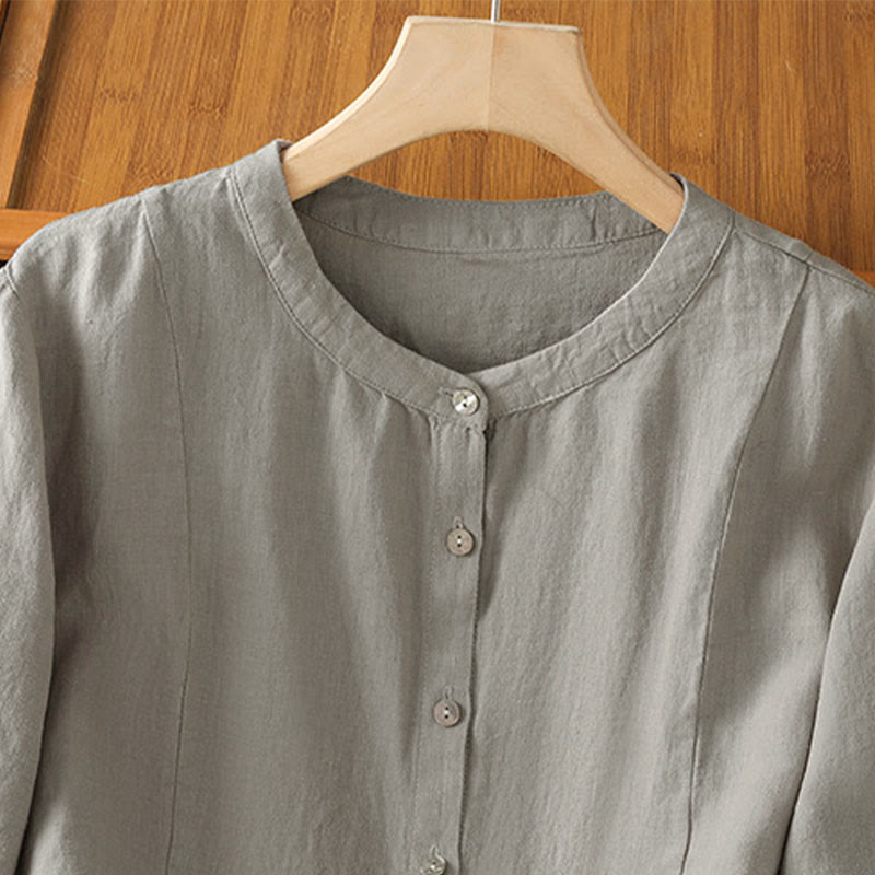 Buddha Stones Chemise à manches longues en coton uni patchwork pour femme, à boutons, idéale pour les trajets quotidiens d'automne. - image 11