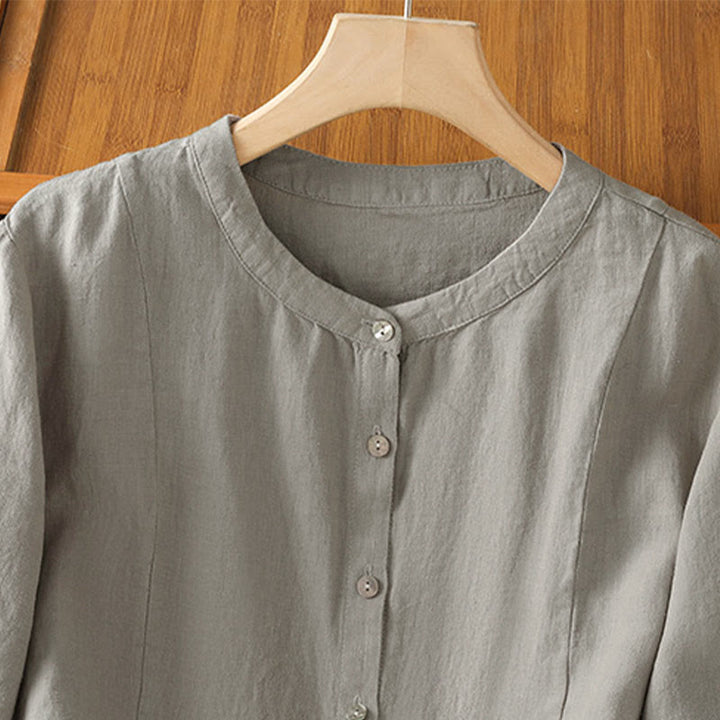 Buddha Stones Chemise à manches longues en coton uni patchwork pour femme, à boutons, idéale pour les trajets quotidiens d'automne. - image 11