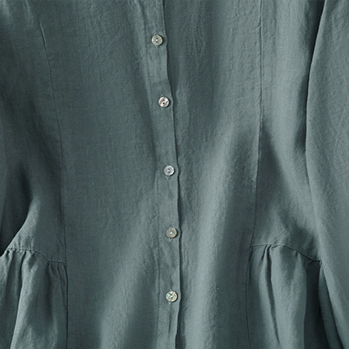 Buddha Stones Chemise à manches longues en coton uni patchwork pour femme, à boutons, idéale pour les trajets quotidiens d'automne. - image 22