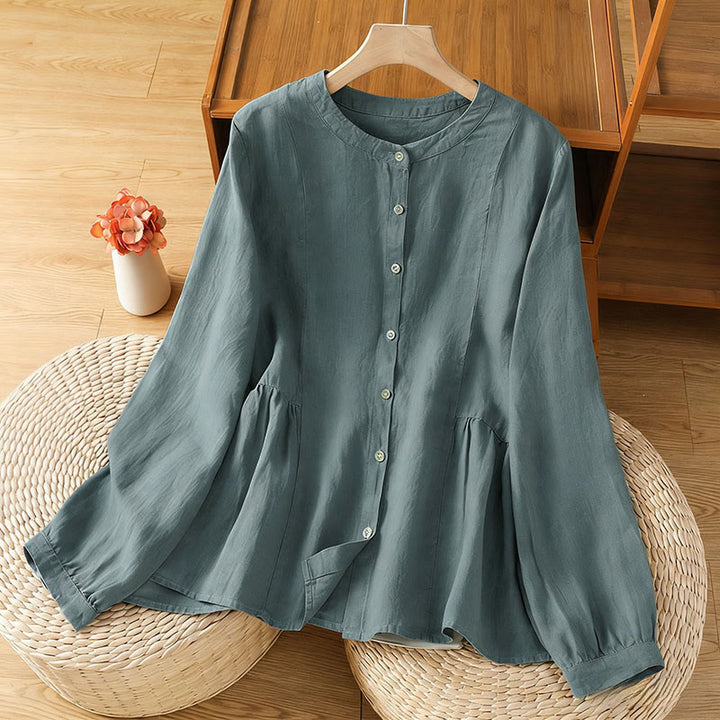 Buddha Stones Chemise à manches longues en coton uni patchwork pour femme, à boutons, idéale pour les trajets quotidiens d'automne. - CadetBlue - US8-10，UK/AU12-14，EU40-42 (2XL) - image 18